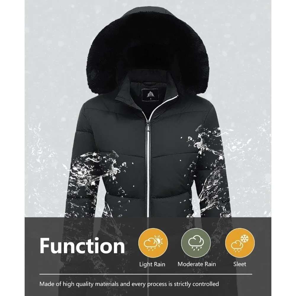 Women's Black Winter Windproof Warm Down Coats Waterproof Hooded Puffer Jacket